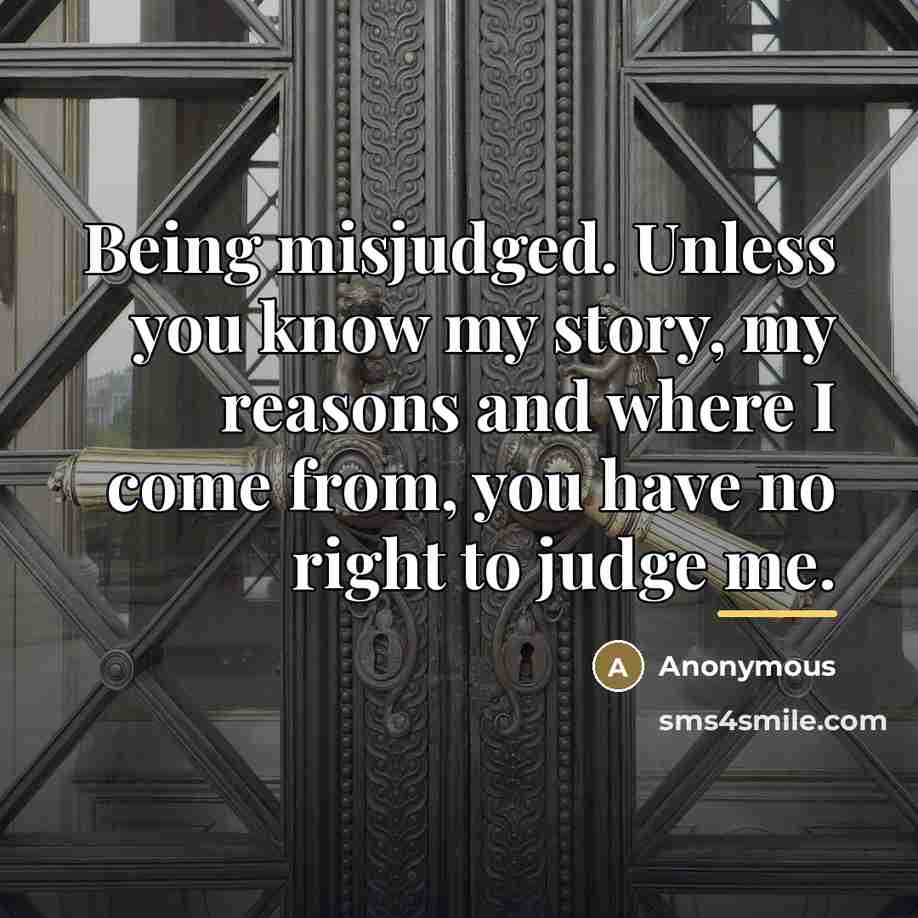“Being misjudged. Unless you know my story, my reasons and where I come from, you have no right to judge me.” quote by Anonymous