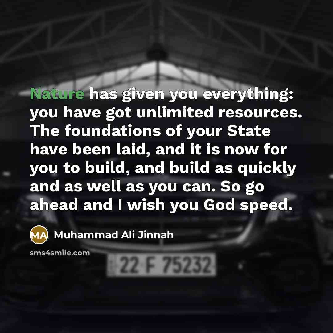 “Nature has given you everything: you have got unlimited resources.…” quote by Muhammad Ali Jinnah