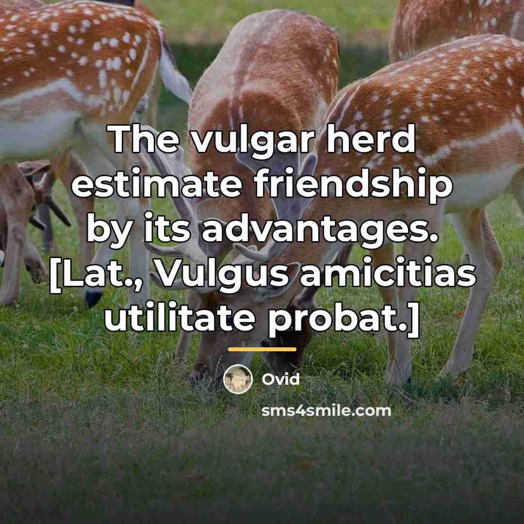 “The vulgar herd estimate friendship by its advantages. [Lat., Vulgus…” quote by Ovid