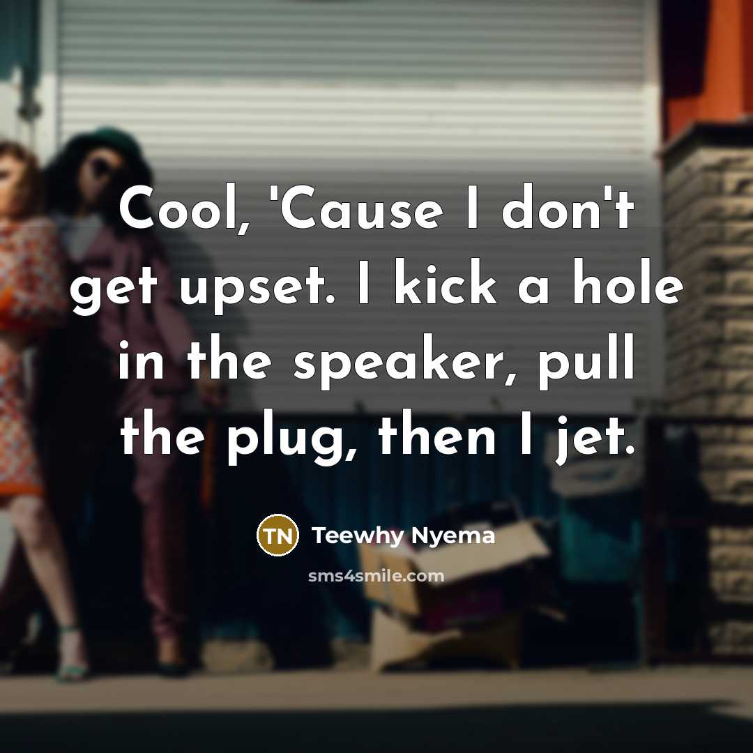 “Cool, 'Cause I don't get upset. I kick a hole in the speaker, pull the plug, then I jet.” quote by Teewhy Nyema