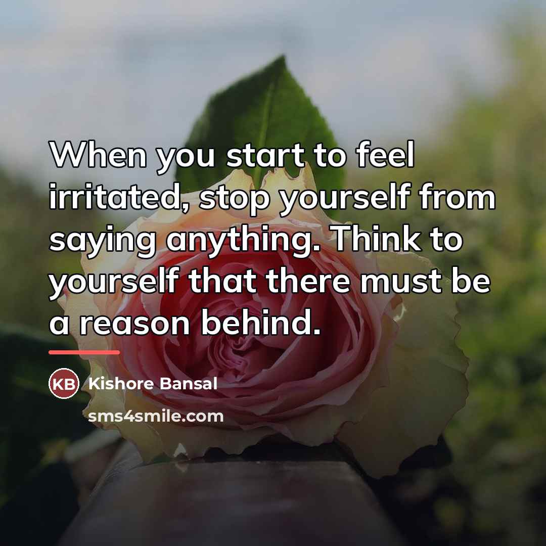 “When you start to feel irritated, stop yourself from saying…” quote by Kishore Bansal