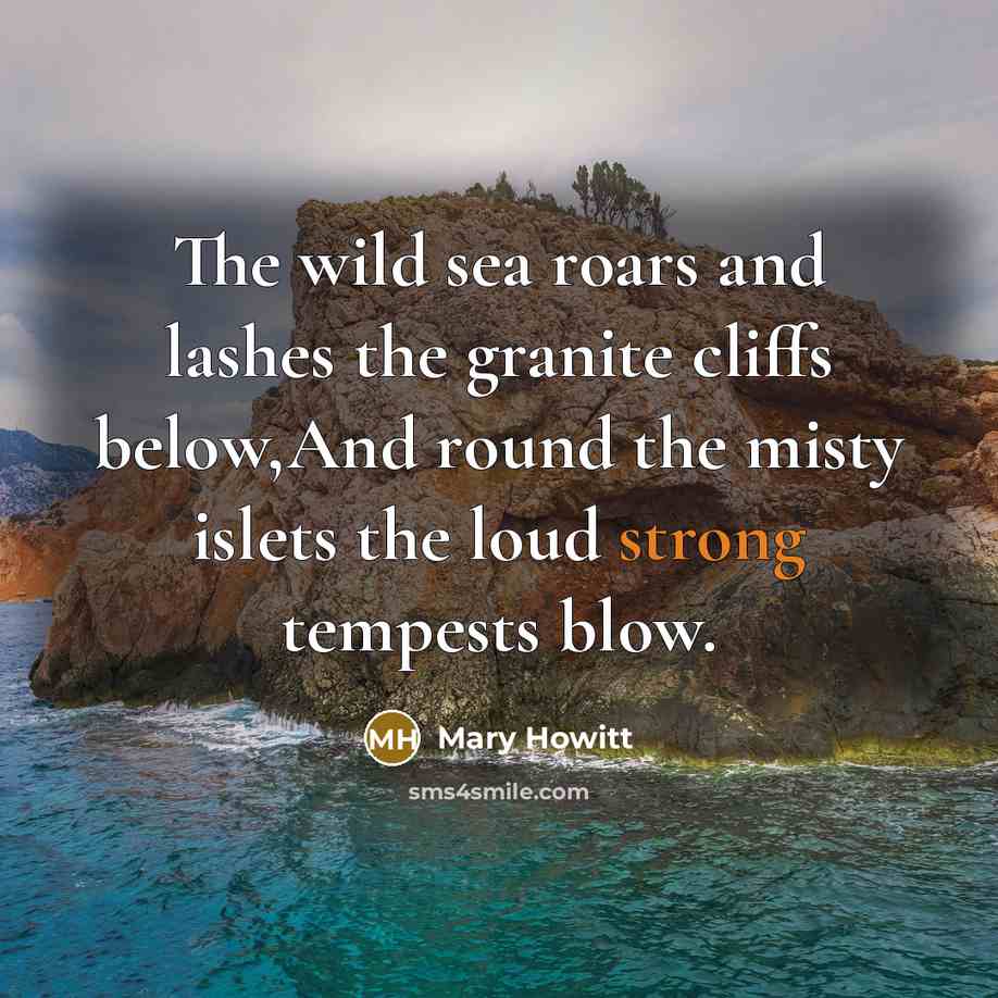“The wild sea roars and lashes the granite cliffs below,And…” quote by Mary Howitt