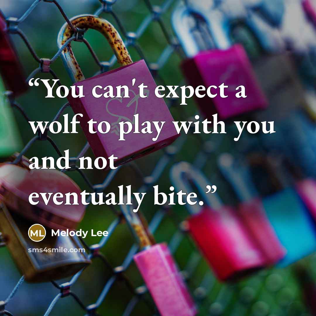 “You can't expect a wolf to play with you and not eventually bite.” quote by Melody Lee