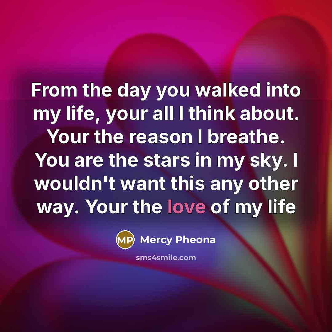 “From the day you walked into my life, your all…” quote by Mercy Pheona