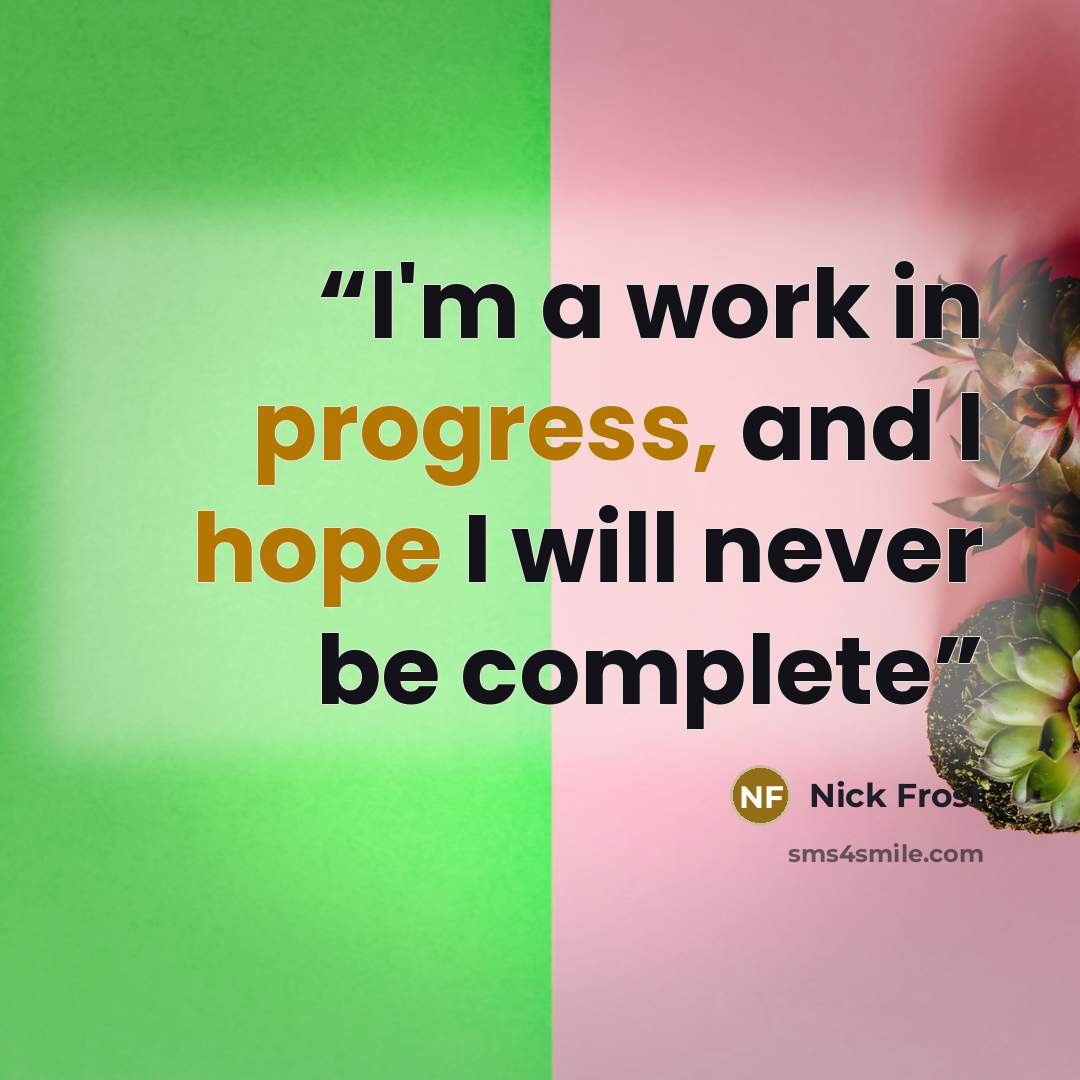 “I'm a work in progress, and I hope I will never be complete” quote by Nick Frost