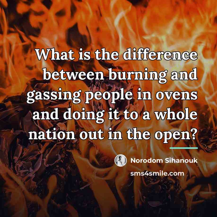 “What is the difference between burning and gassing people in…” quote by Norodom Sihanouk