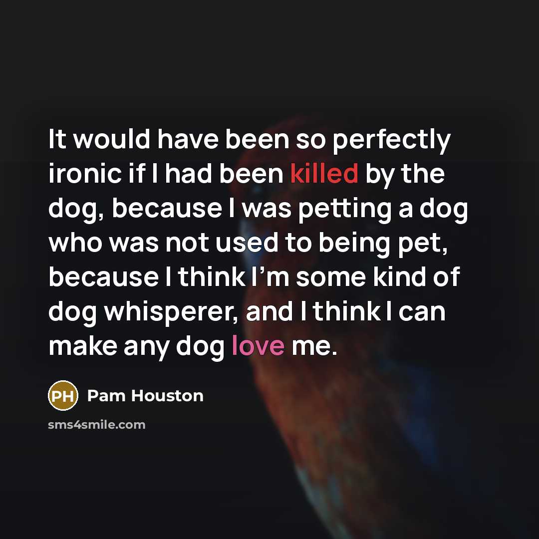 “It would have been so perfectly ironic if I had been killed by the dog, because I was petting a dog who was not used to being pet, because I think I'm some kind of dog whisperer, and I think I can make any dog love me.” quote by Pam Houston