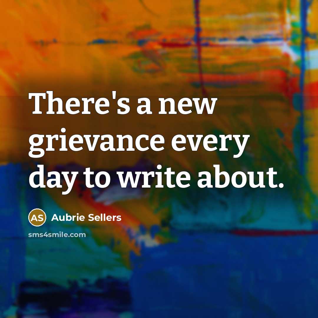 “There's a new grievance every day to write about.…” quote by Aubrie Sellers