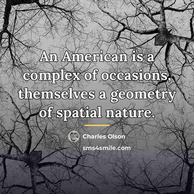 “An American is a complex of occasions, themselves a geometry…” quote by Charles Olson