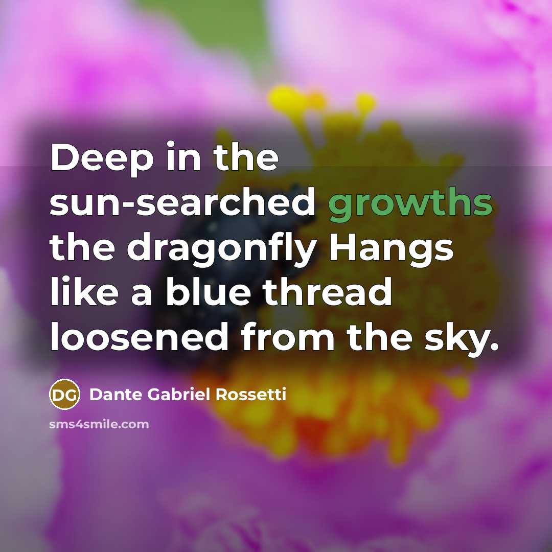 “Deep in the sun-searched growths the dragonfly Hangs like a…” quote by Dante Gabriel Rossetti