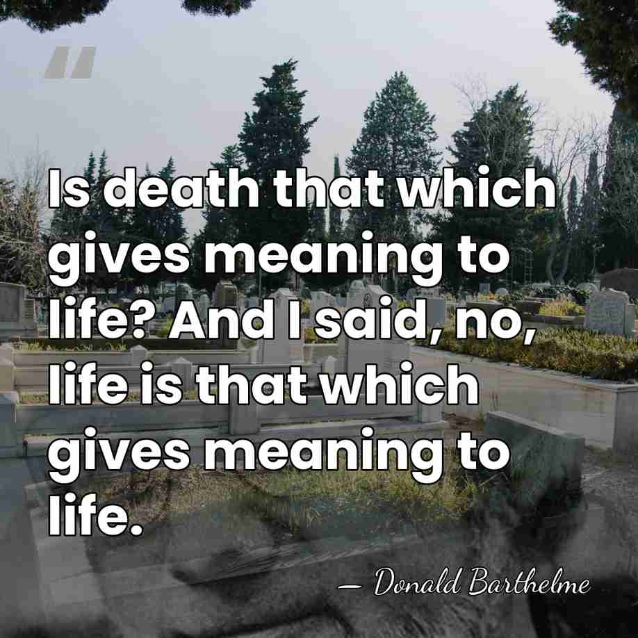 Is death that which gives meaning to life? And I said, no,&hellip; - Donald Barthelme