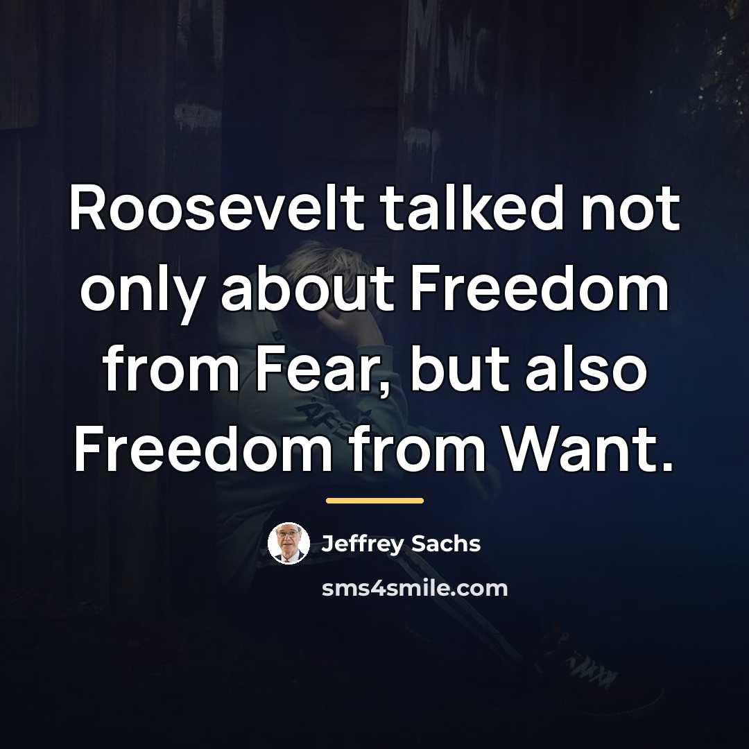 “Roosevelt talked not only about Freedom from Fear, but also…” quote by Jeffrey Sachs