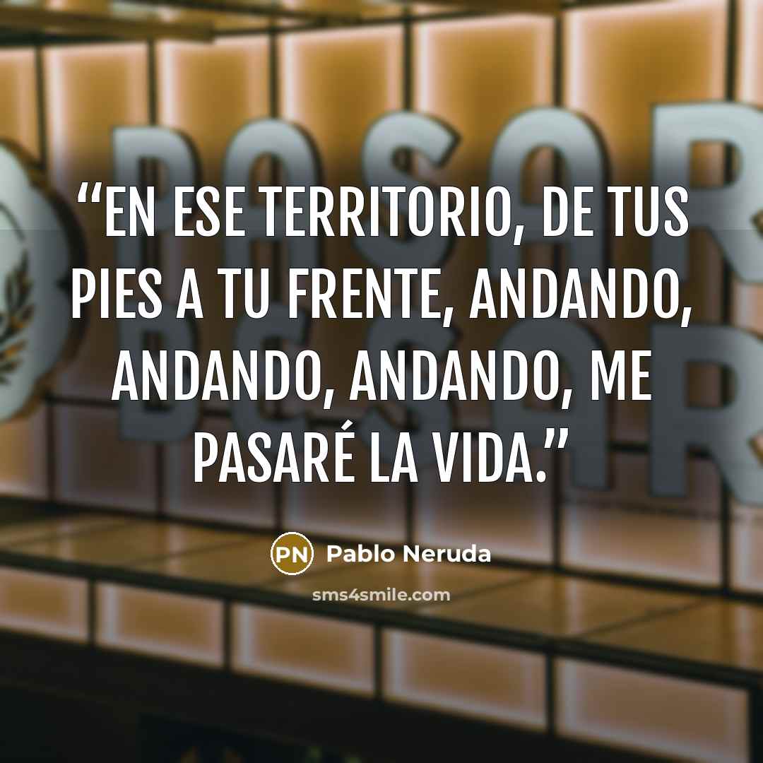 “En ese territorio, de tus pies a tu frente, andando, andando, andando, me pasaré la vida.” quote by Pablo Neruda