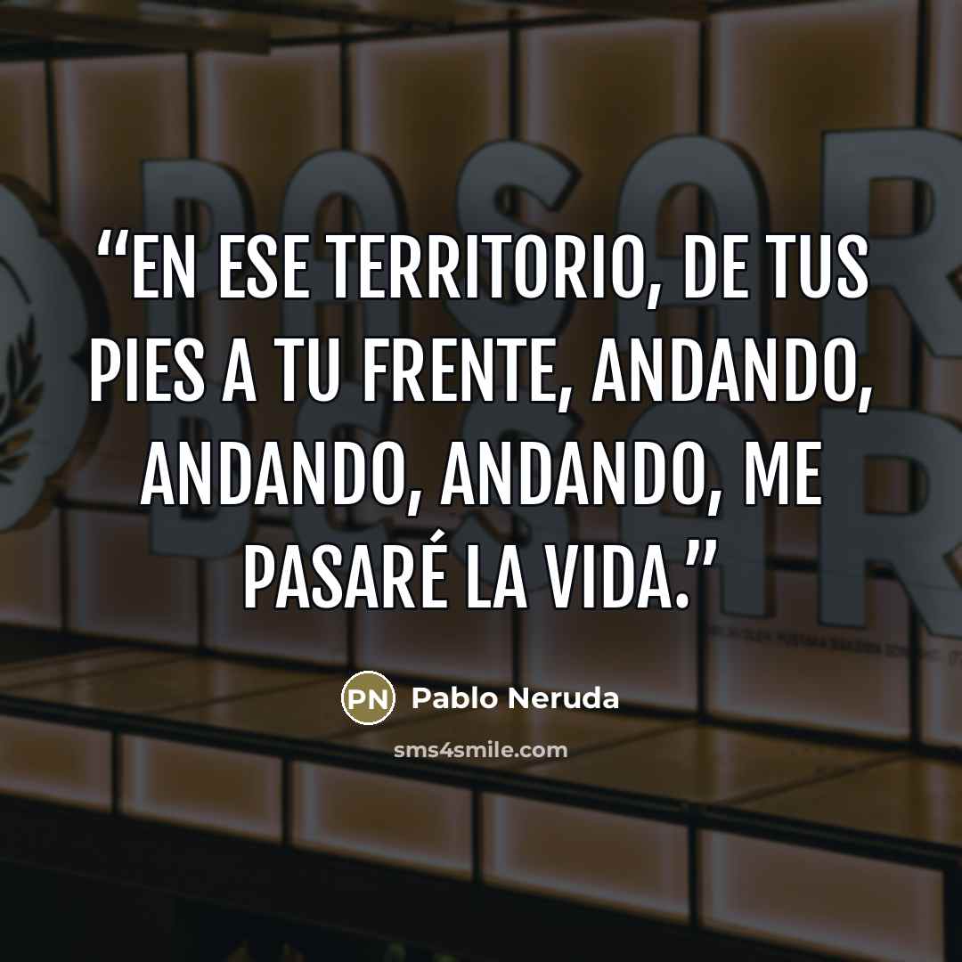 “En ese territorio, de tus pies a tu frente, andando, andando, andando, me pasaré la vida.” quote by Pablo Neruda