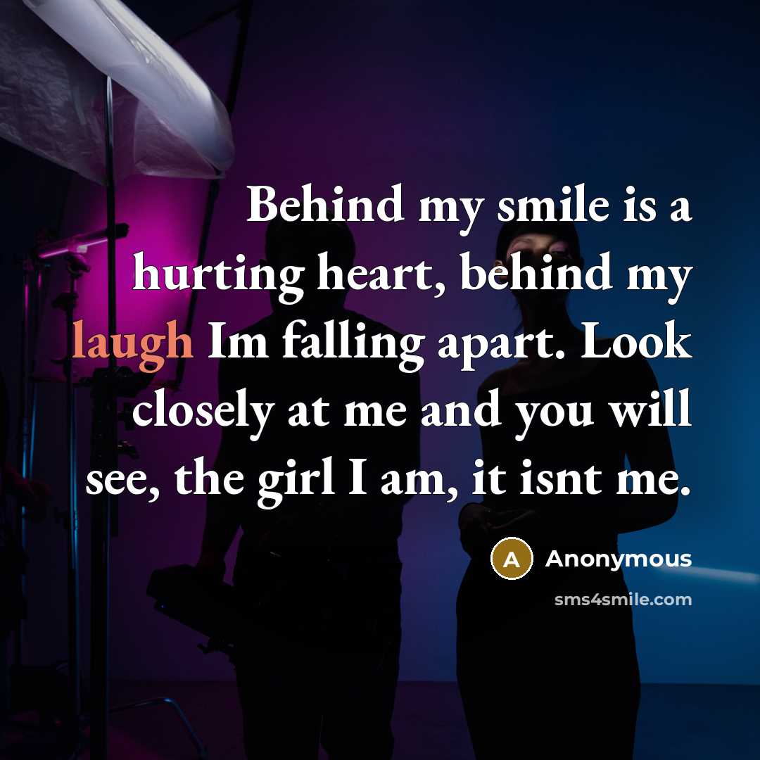 “Behind my smile is a hurting heart, behind my laugh…” quote by Anonymous