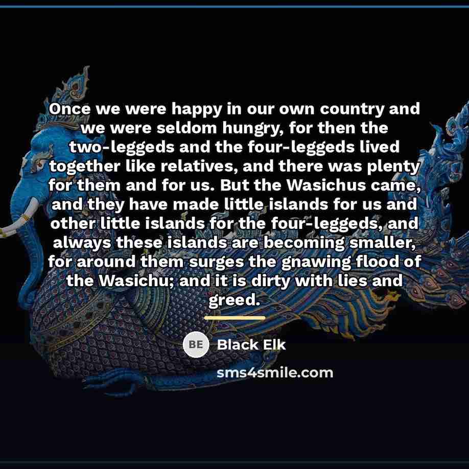 “Once we were happy in our own country and we…” quote by Black Elk