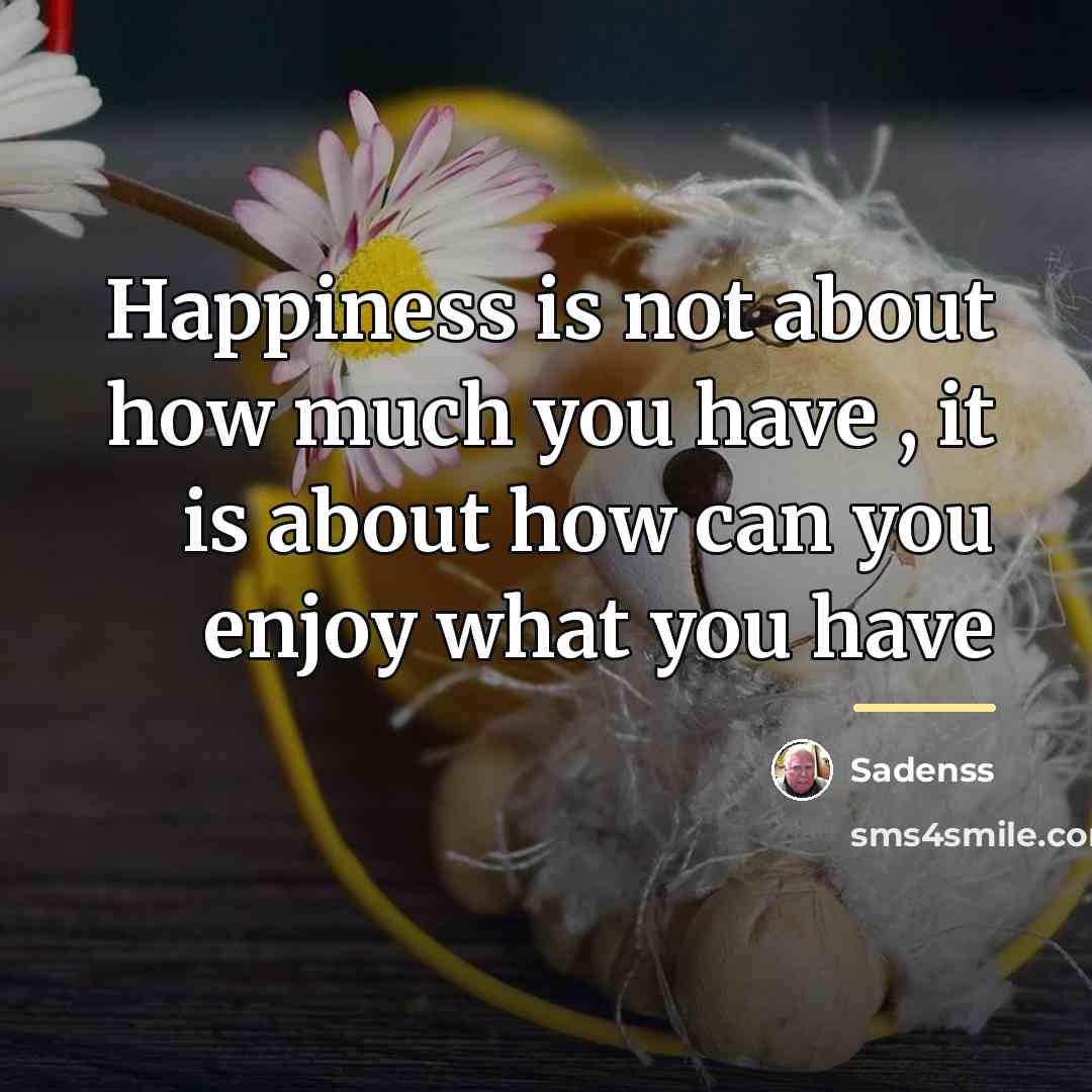“Happiness is not about how much you have , it…” quote by Sadenss