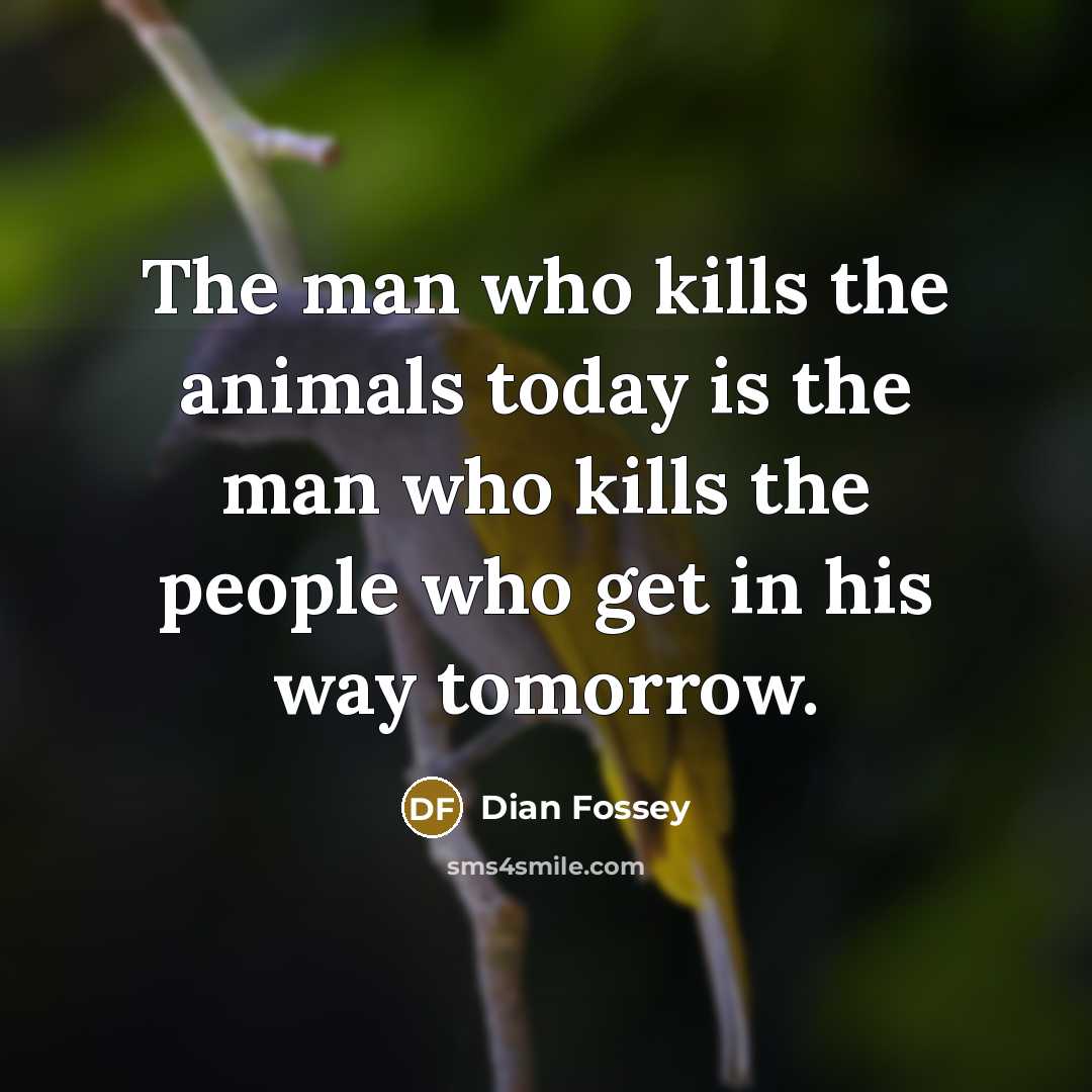 “The man who kills the animals today is the man…” quote by Dian Fossey