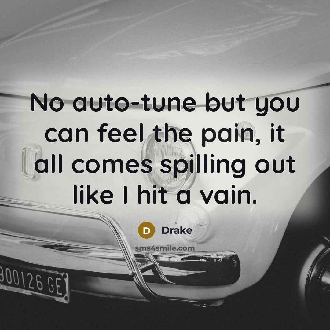 “No auto-tune but you can feel the pain, it all comes spilling out like I hit a vain.” quote by Drake