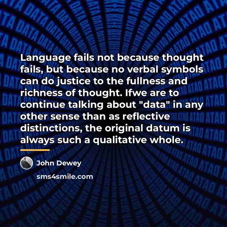 “Language fails not because thought fails, but because no verbal…” quote by John Dewey