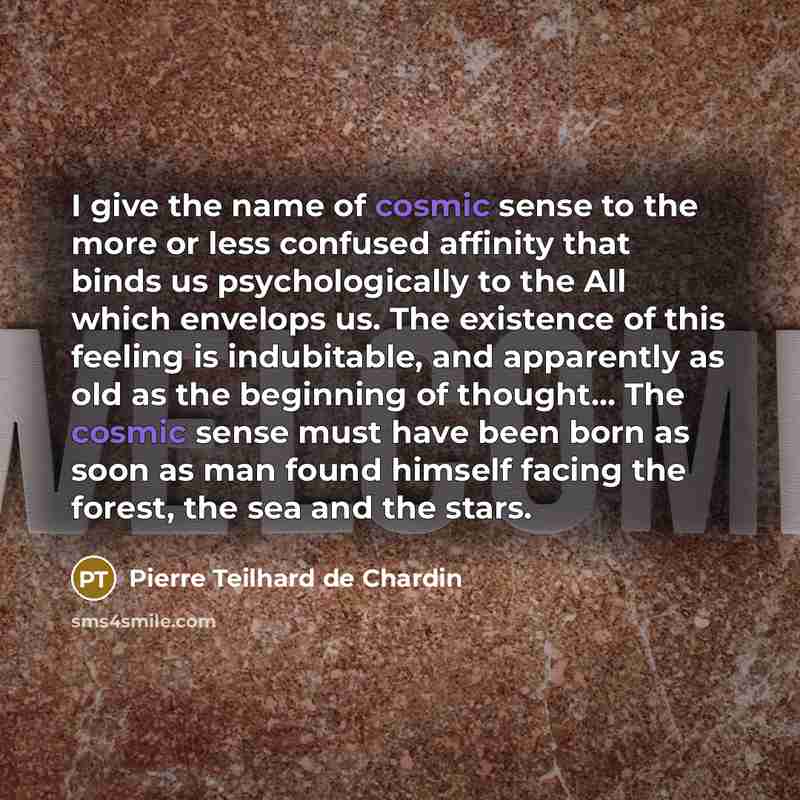 “I give the name of cosmic sense to the more…” quote by Pierre Teilhard de Chardin