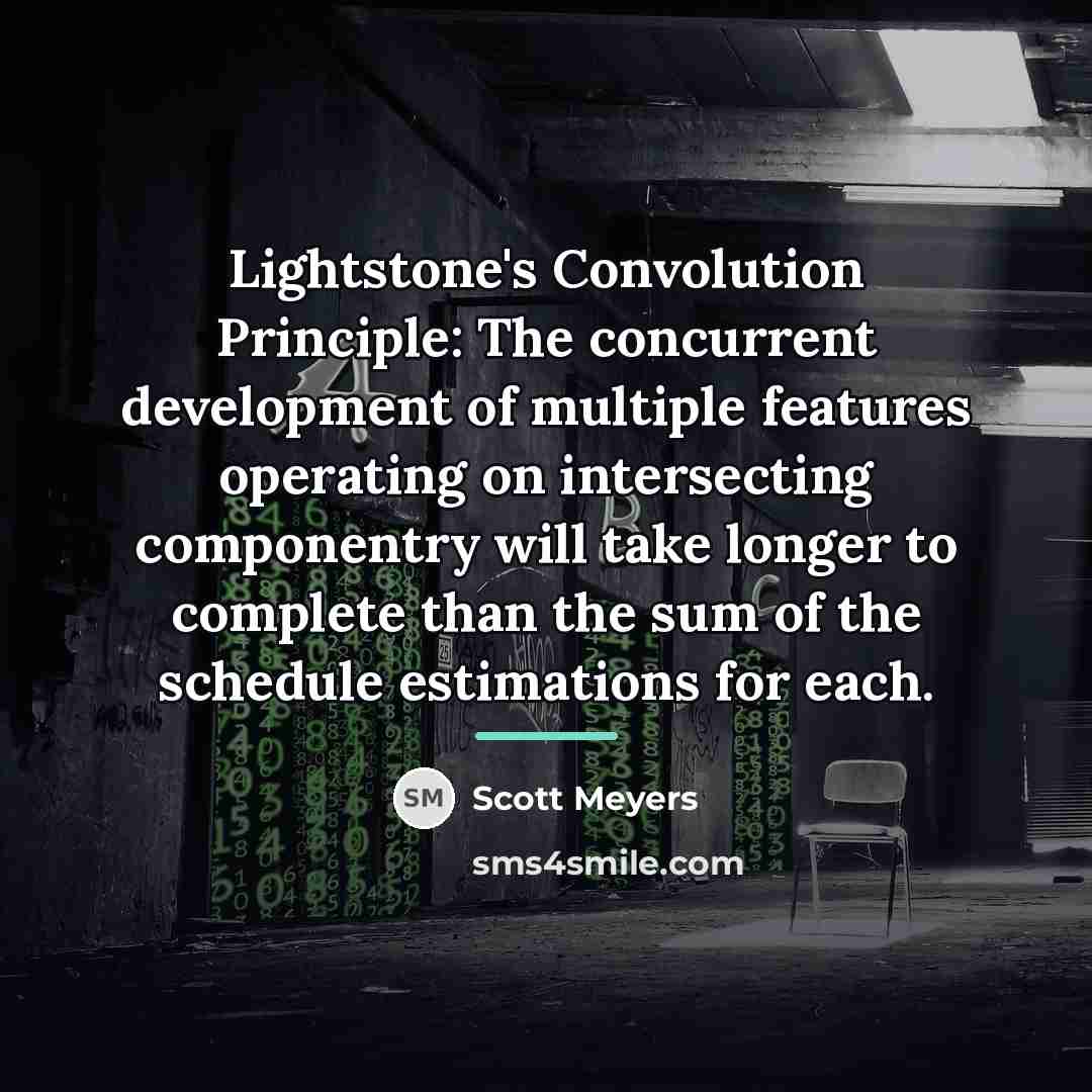 “Lightstone's Convolution Principle: The concurrent development of multiple features operating…” quote by Scott Meyers