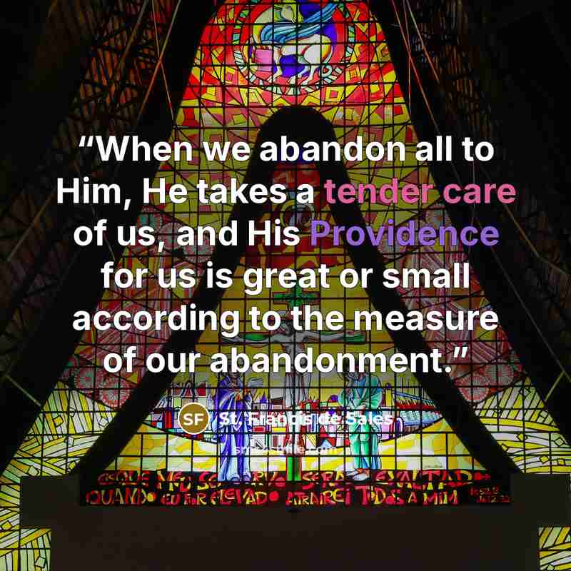 “When we abandon all to Him, He takes a tender care of us, and His Providence for us is great or small according to the measure of our abandonment.” quote by St. Francis de Sales