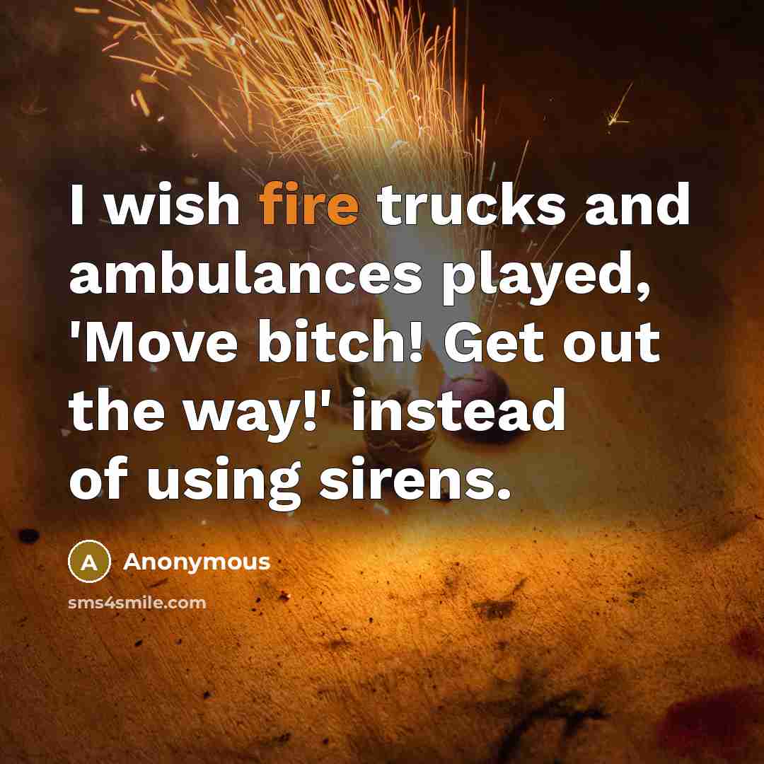 “I wish fire trucks and ambulances played, 'Move bitch! Get…” quote by Anonymous