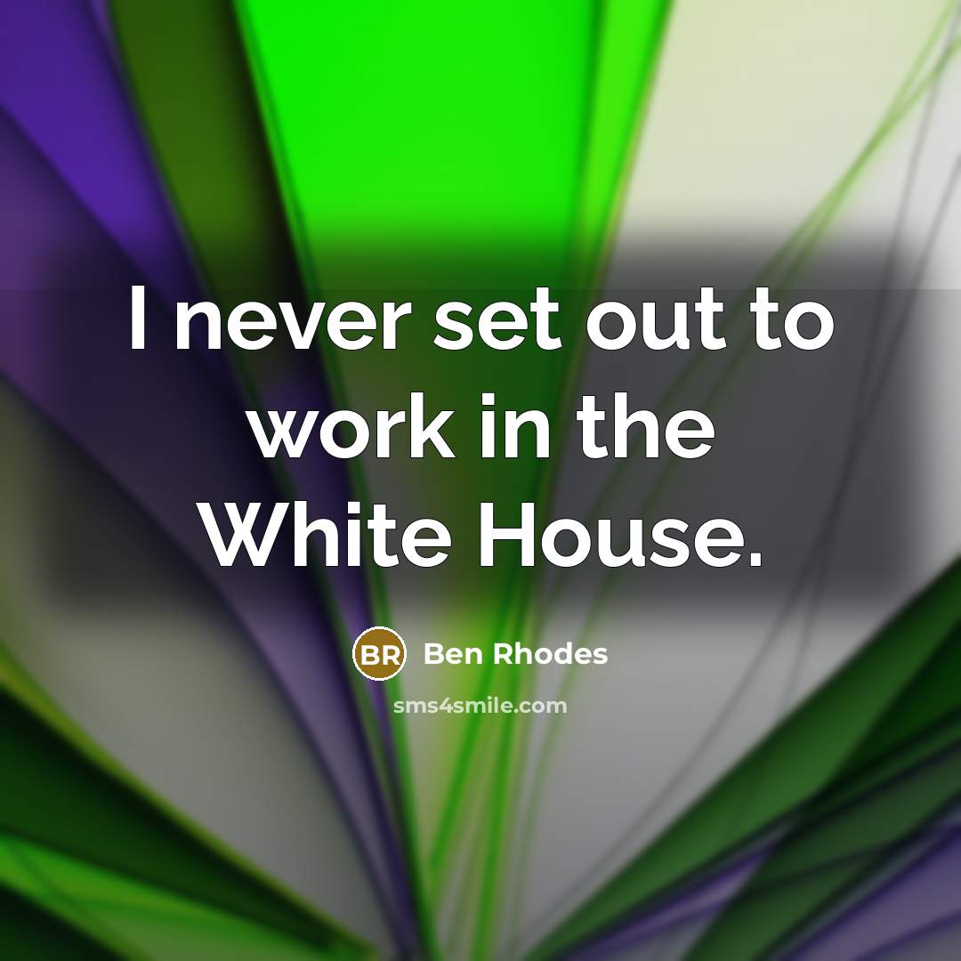 “I never set out to work in the White House.…” quote by Ben Rhodes
