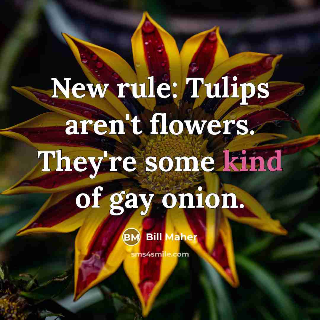 “New rule: Tulips aren't flowers. They're some kind of gay…” quote by Bill Maher