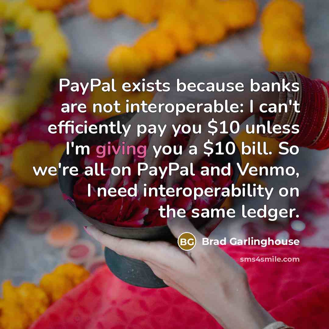“PayPal exists because banks are not interoperable: I can't efficiently…” quote by Brad Garlinghouse