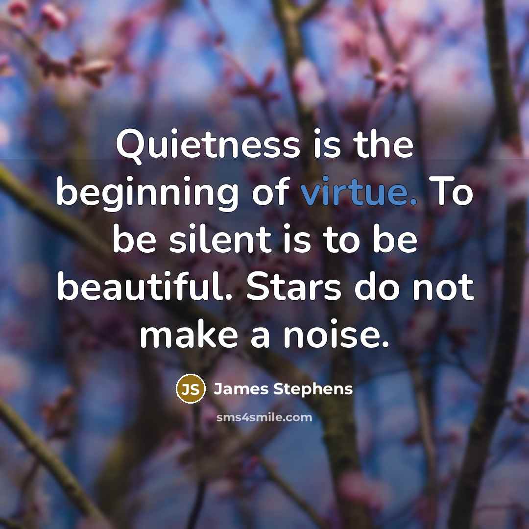 “Quietness is the beginning of virtue. To be silent is…” quote by James Stephens