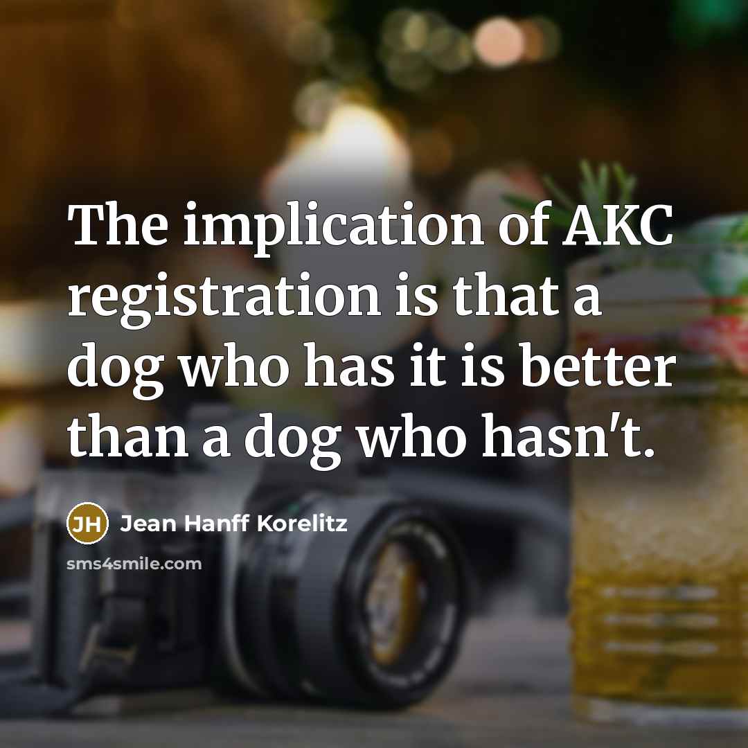 “The implication of AKC registration is that a dog who…” quote by Jean Hanff Korelitz