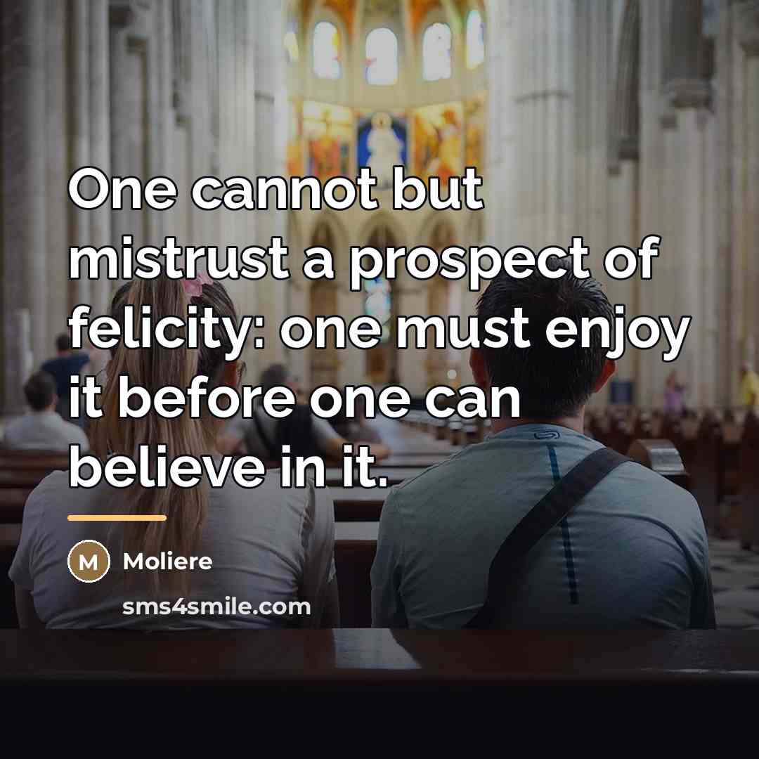 “One cannot but mistrust a prospect of felicity: one must…” quote by Moliere