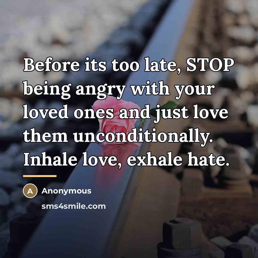 “Before its too late, STOP being angry with your loved…” quote by Anonymous