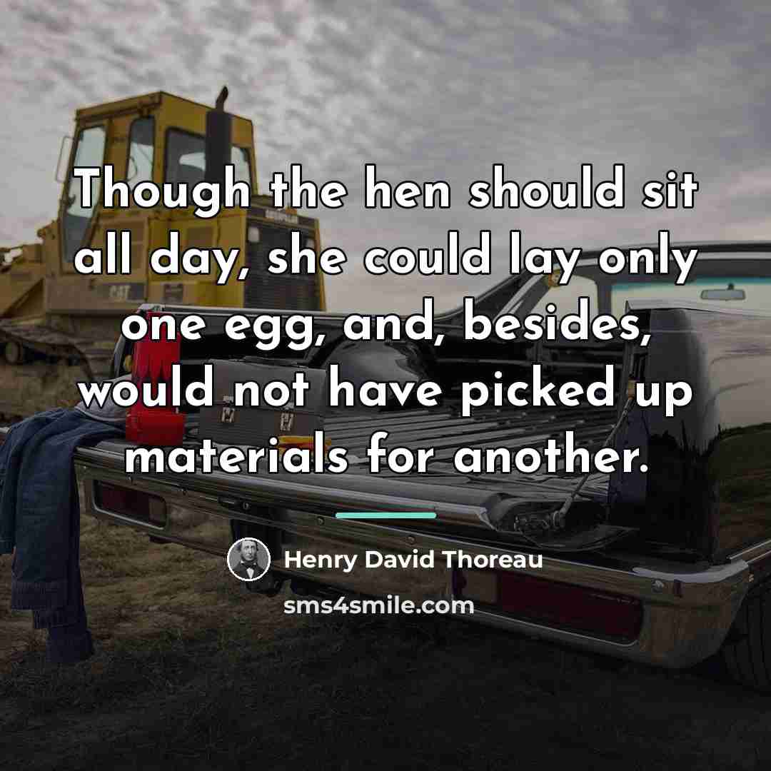 “Though the hen should sit all day, she could lay…” quote by Henry David Thoreau