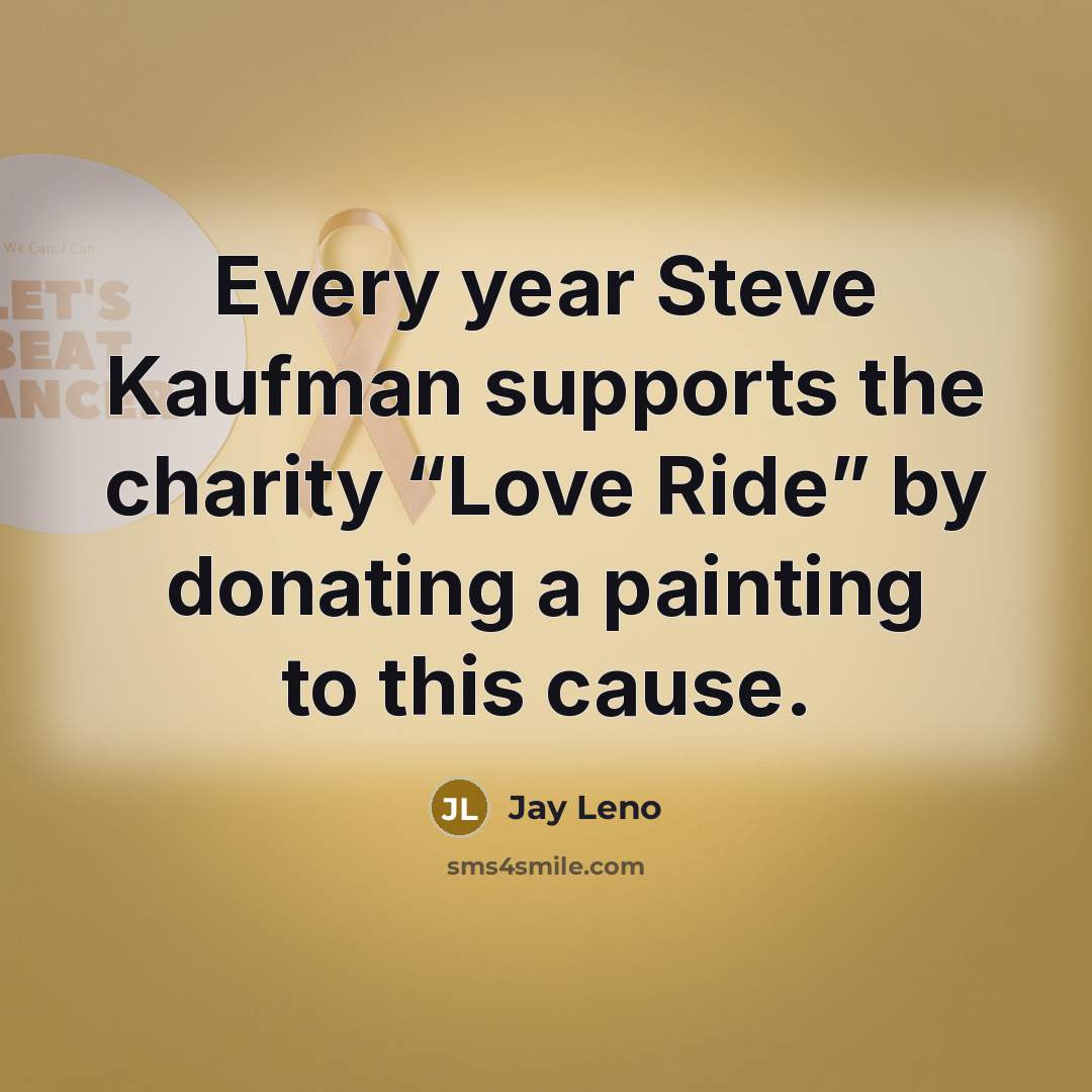 “Every year Steve Kaufman supports the charity “Love Ride” by…” quote by Jay Leno