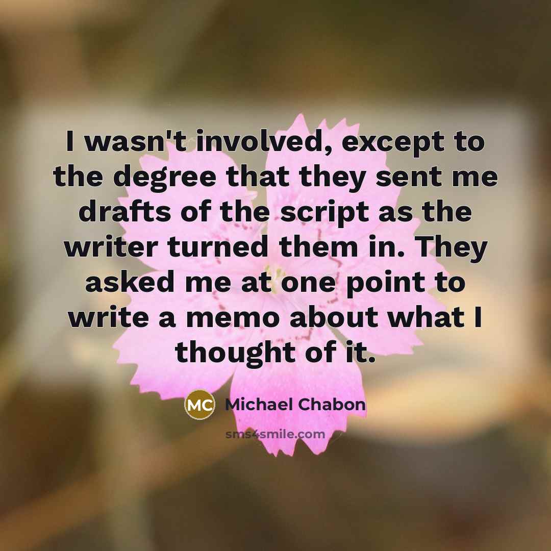 “I wasn't involved, except to the degree that they sent…” quote by Michael Chabon