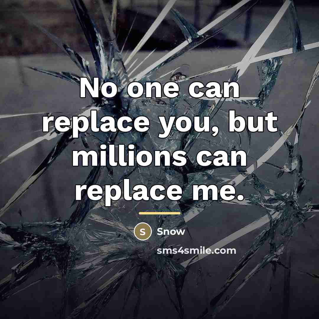 “No one can replace you, but millions can replace me.…” quote by Snôw