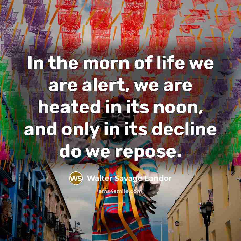 “In the morn of life we are alert, we are heated in its noon, and only in its decline do we repose.” quote by Walter Savage Landor