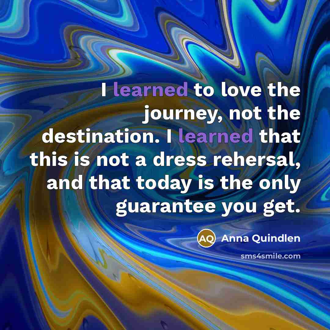 “I learned to love the journey, not the destination. I…” quote by Anna Quindlen