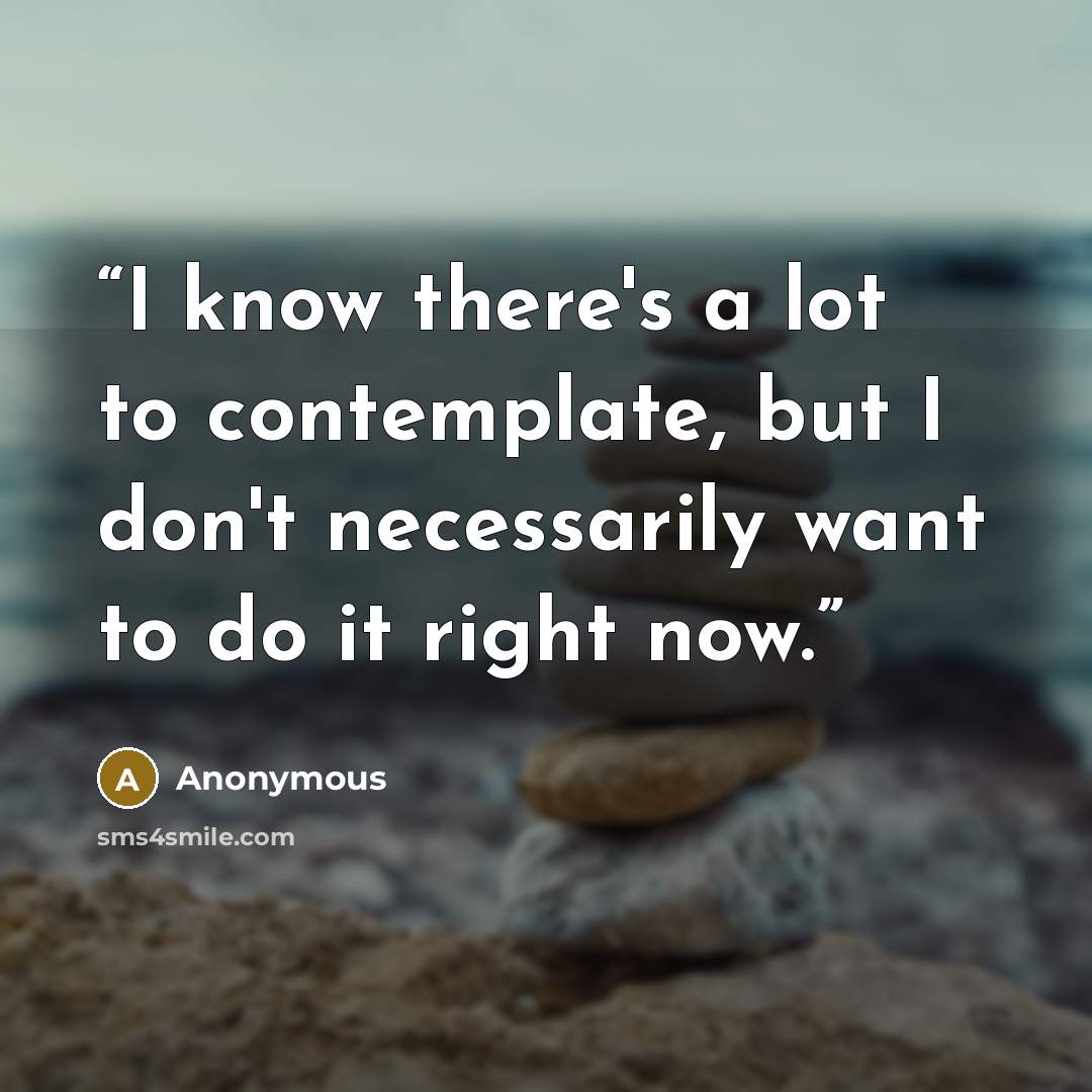 “I know there's a lot to contemplate, but I don't necessarily want to do it right now.” quote by Anonymous