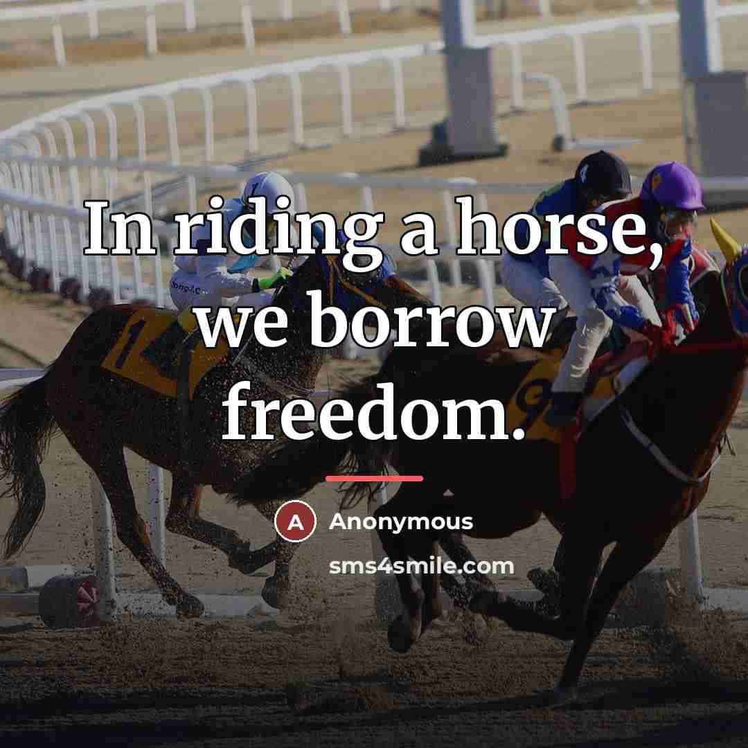 “In riding a horse, we borrow freedom.…” quote by Anonymous