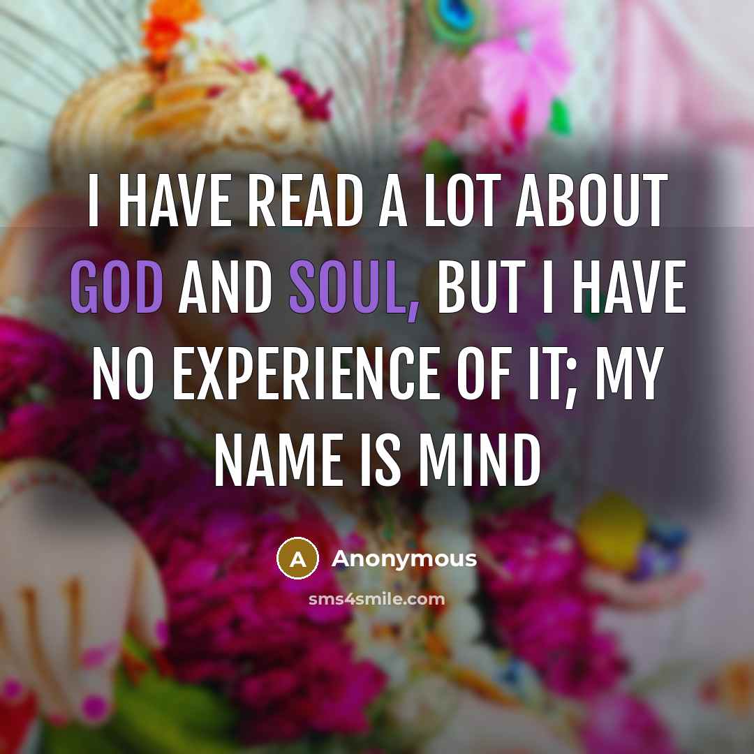 “I have read a lot about God and soul, but I have no experience of it; my name is Mind” quote by Anonymous
