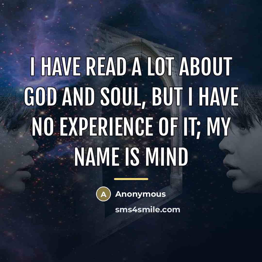 “I have read a lot about God and soul, but I have no experience of it; my name is Mind” quote by Anonymous