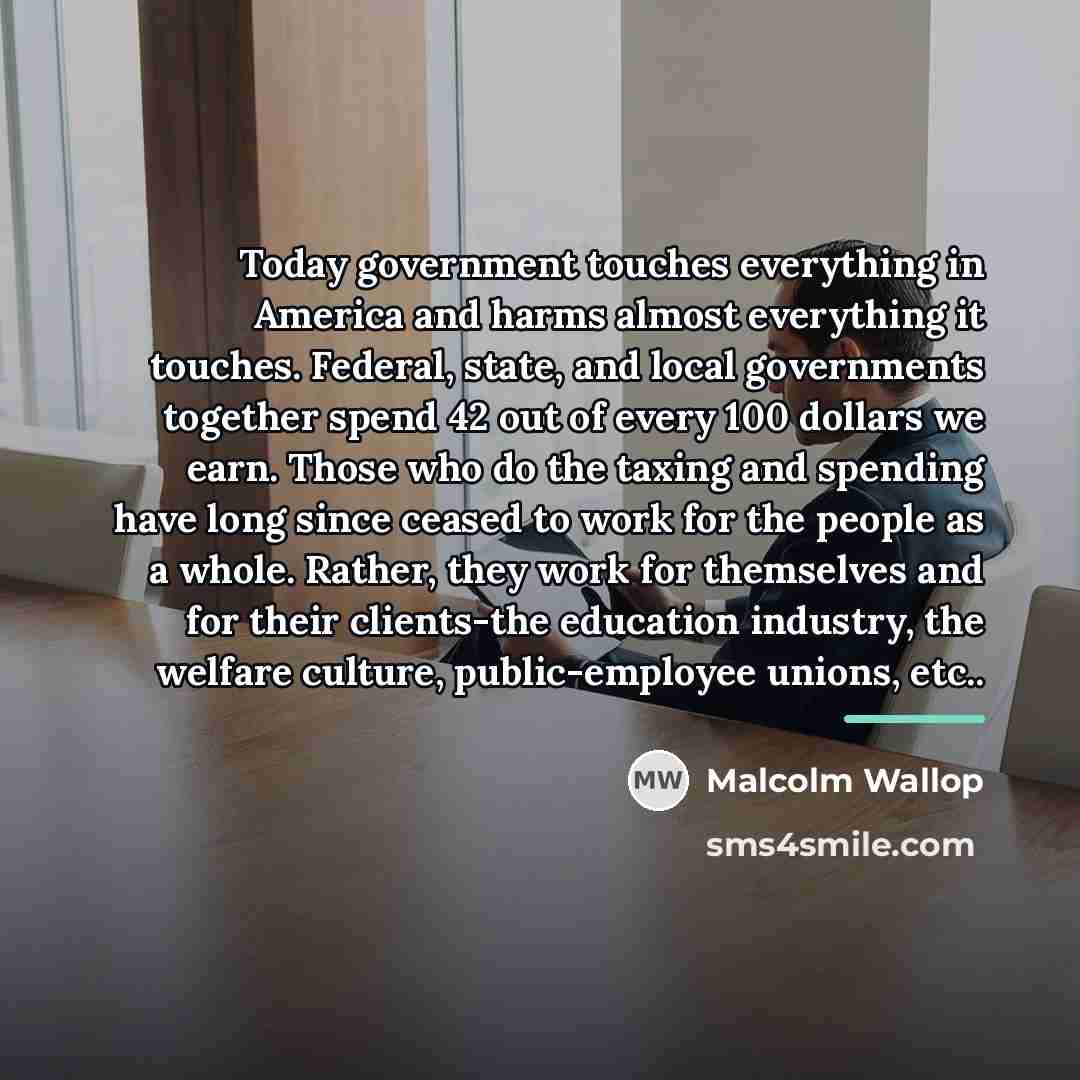 “Today government touches everything in America and harms almost everything…” quote by Malcolm Wallop