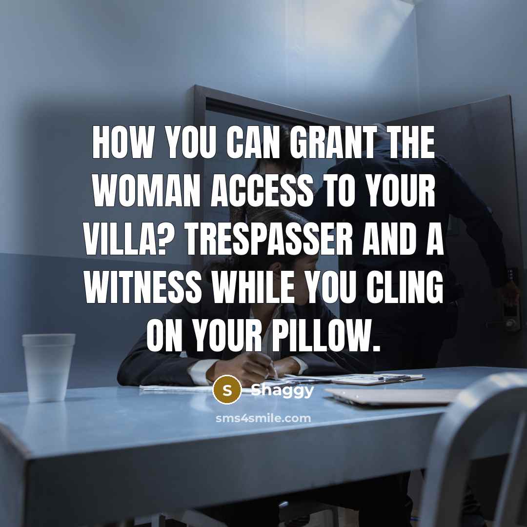 “How you can grant the woman access to your villa? Trespasser and a witness while you cling on your pillow.” quote by Shaggy