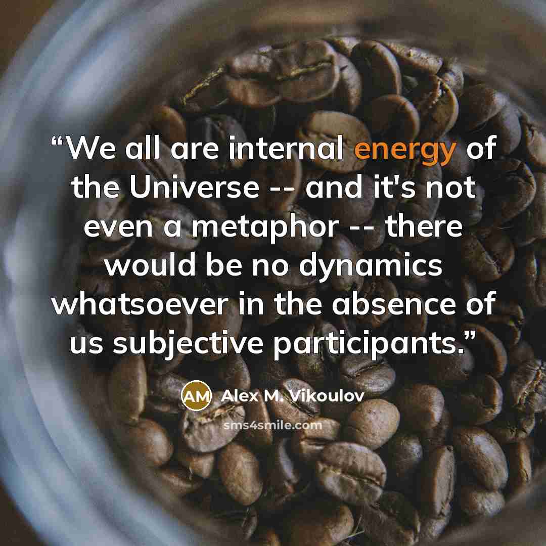 “We all are internal energy of the Universe -- and it's not even a metaphor -- there would be no dynamics whatsoever in the absence of us subjective participants.” quote by Alex M. Vikoulov