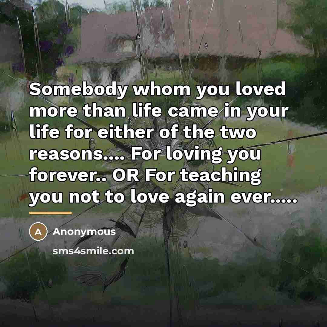 “Somebody whom you loved more than life came in your…” quote by Anonymous