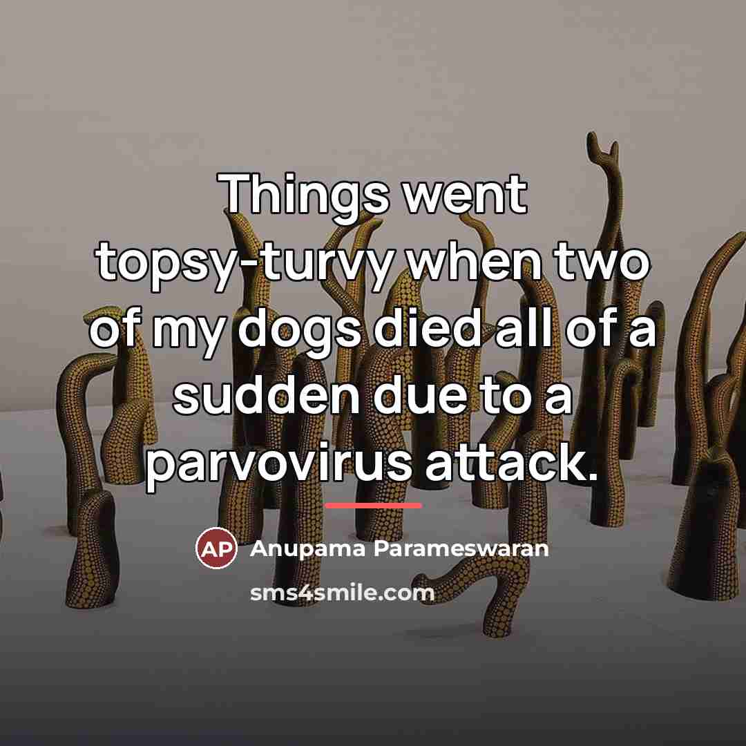 “Things went topsy-turvy when two of my dogs died all…” quote by Anupama Parameswaran